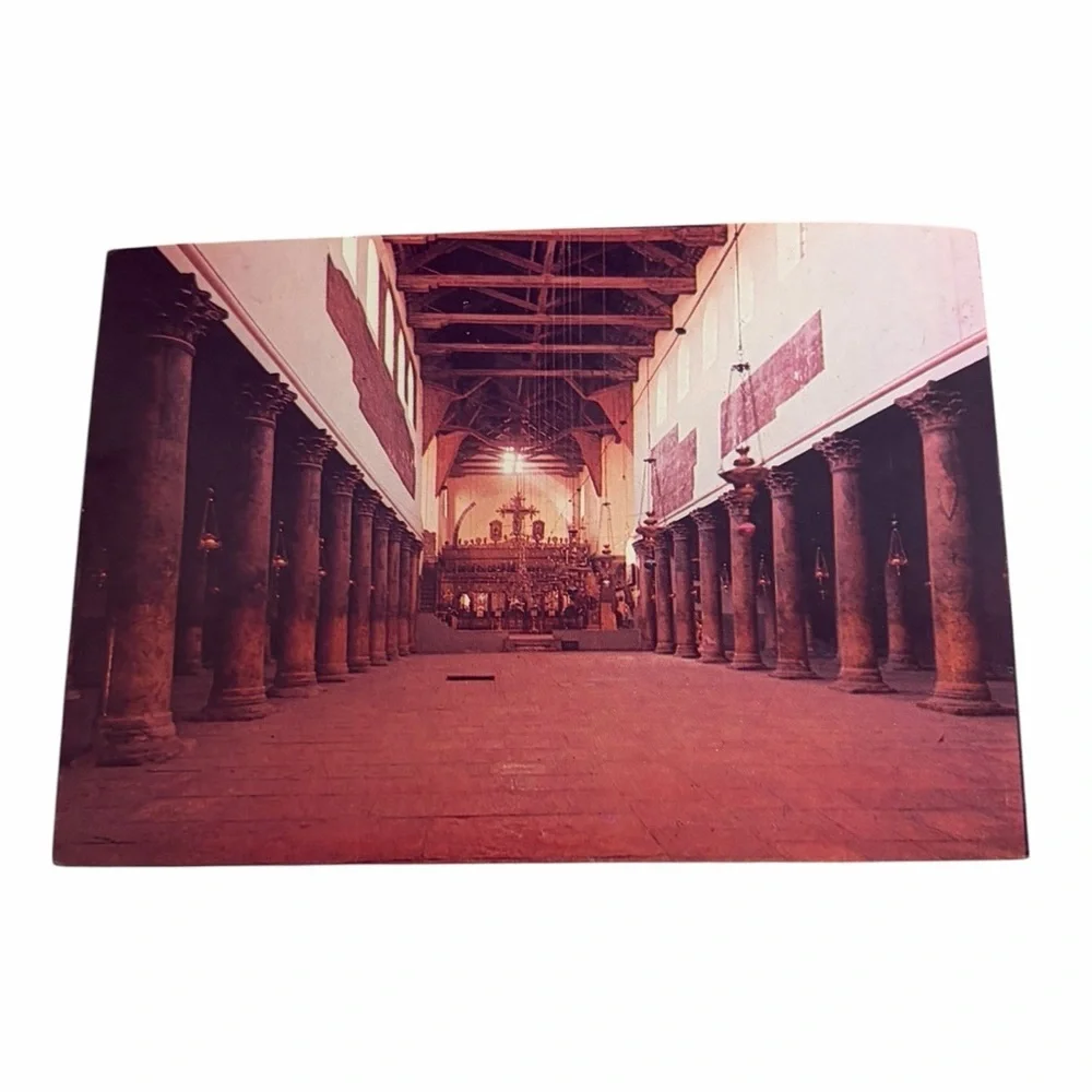 Vintage Church Interior Postcard – Stone Columns & Altar, Historic Architecture